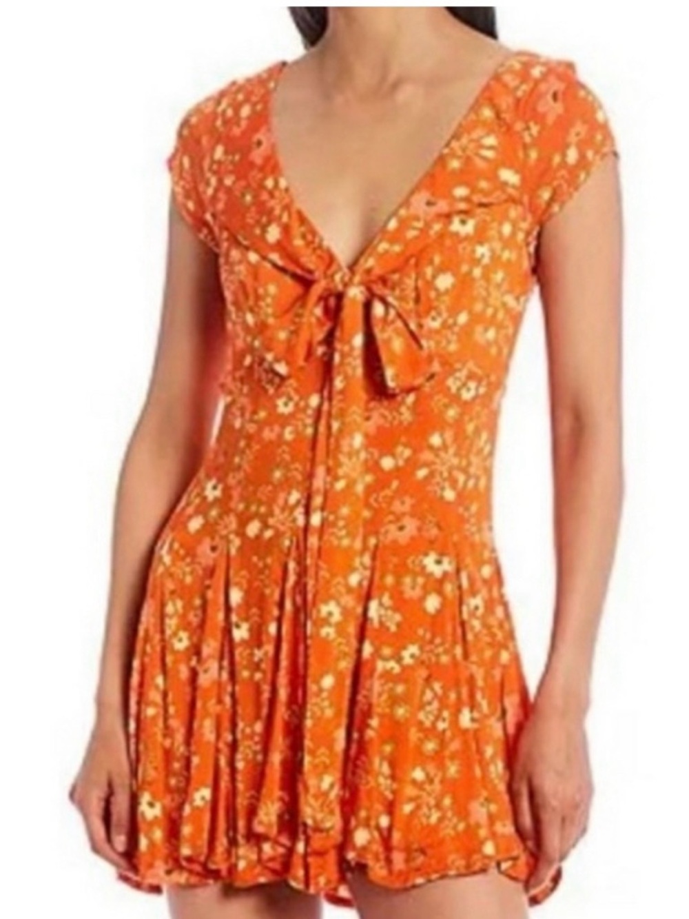Free People Orange Floral Tie-Front Mini Dress